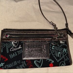Coach Black and Red Graphic Wristlet